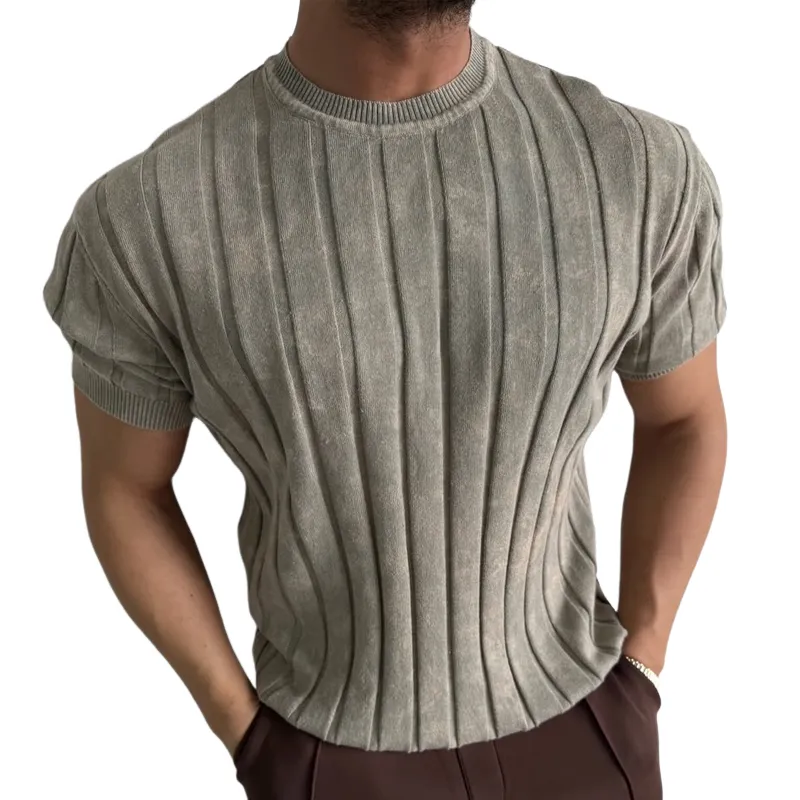 Men's Fashion Knit Striped Round Neck Short Sleeve Sweater T-shirt MTA2027C5Z sold by Manly
