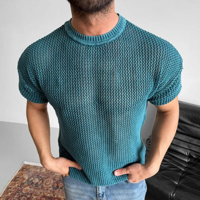 Men's Fashion Knit Round Neck Short Sleeve Sweater T-shirt MTA2046C3Z sold by Manly product image thumbnail 3