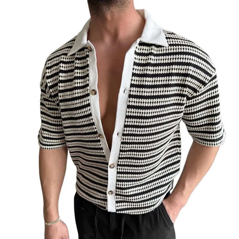 Men's Fashion Knit Striped Lapel Short Sleeve Polo Shirt MTA2059C0Z sold by Manly