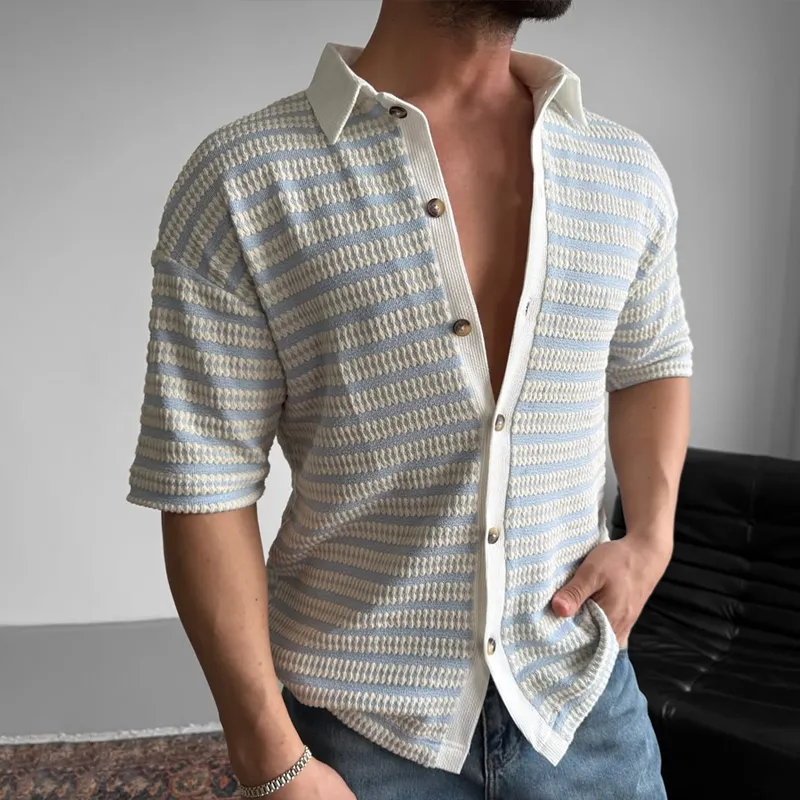Men's Fashion Knit Striped Lapel Short Sleeve Polo Shirt MTA2071C2Z sold by Manly product image thumbnail 3