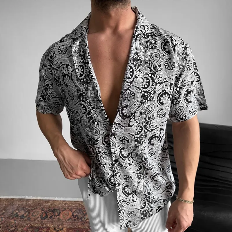 Men's Fashion Paisley Print Lapel Short Sleeve Shirt MTA2086C8Z sold by Manly product image thumbnail 2