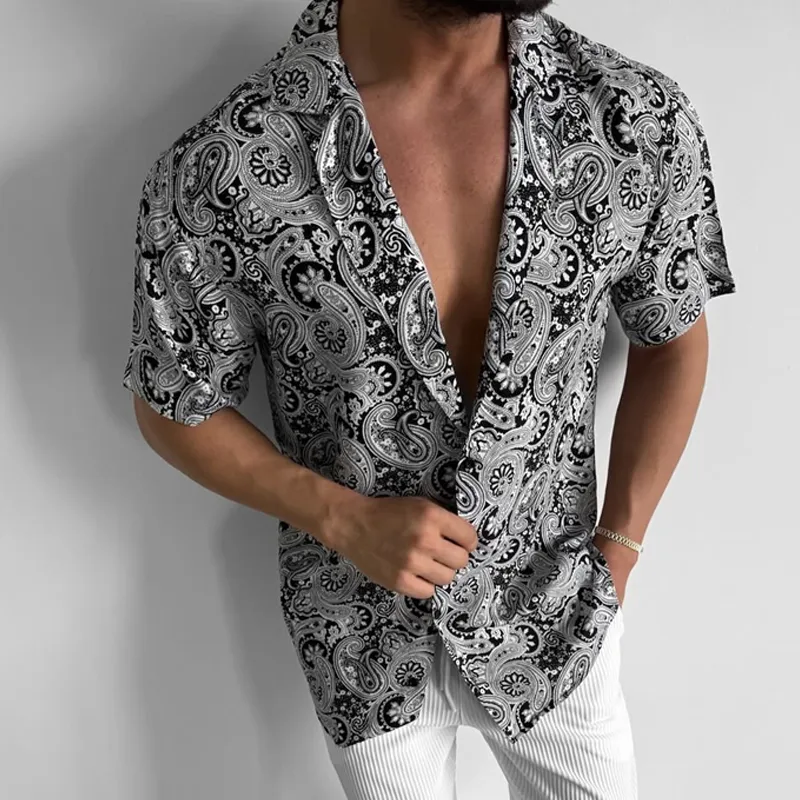 Men's Fashion Paisley Print Lapel Short Sleeve Shirt MTA2086C8Z sold by Manly product image thumbnail 3