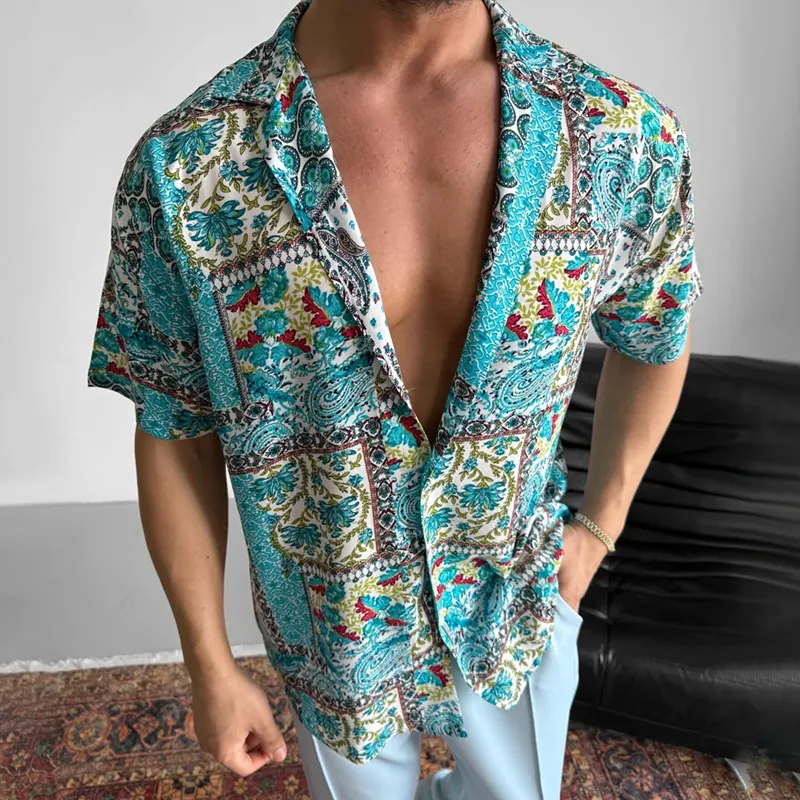 Men's Fashion Floral Print Lapel Short Sleeve Shirt MTA2089C3Z sold by Manly product image thumbnail 2