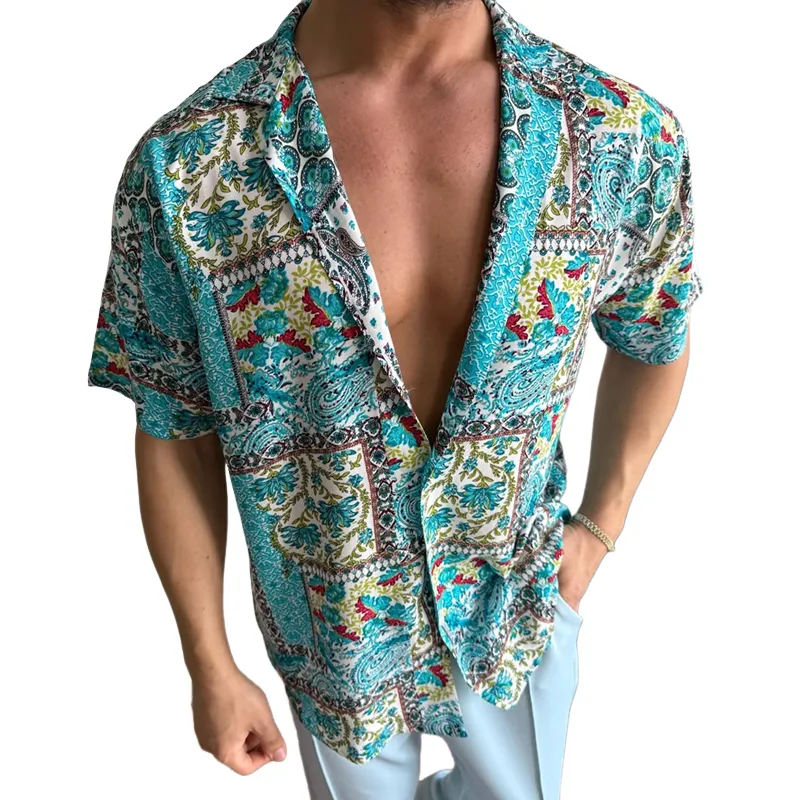 Men's Fashion Floral Print Lapel Short Sleeve Shirt MTA2089C3Z sold by Manly