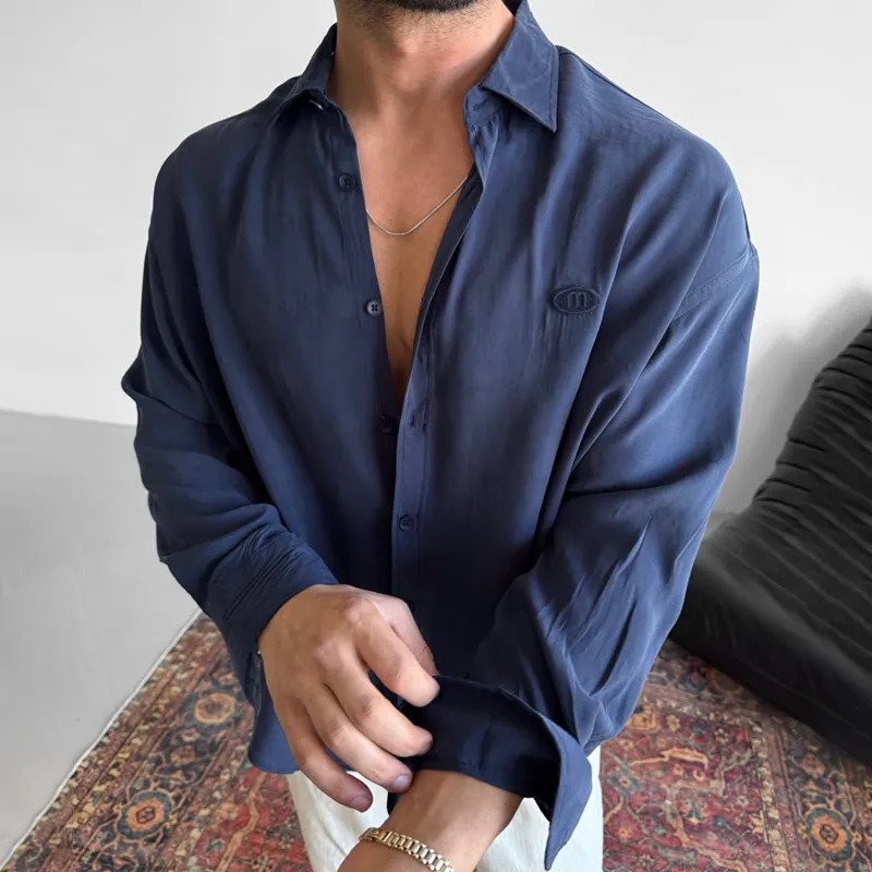 Men's Fashion Solid Loose Lapel Long Sleeve Shirt MTA2008C9Z sold by Manly product image thumbnail 2