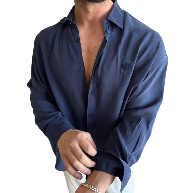 Men's Fashion Solid Loose Lapel Long Sleeve Shirt MTA2008C9Z sold by Manly