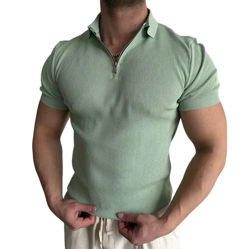 Men's Solid Striped Lapel Short Sleeve Polo Shirt MTA2024C9Z sold by Manly