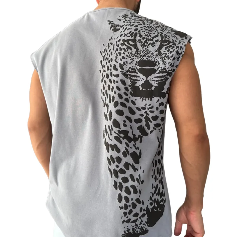 Men's Fashion Leopard Round Neck Sleeveless Tank Top MTA2081C1Z sold by Manly