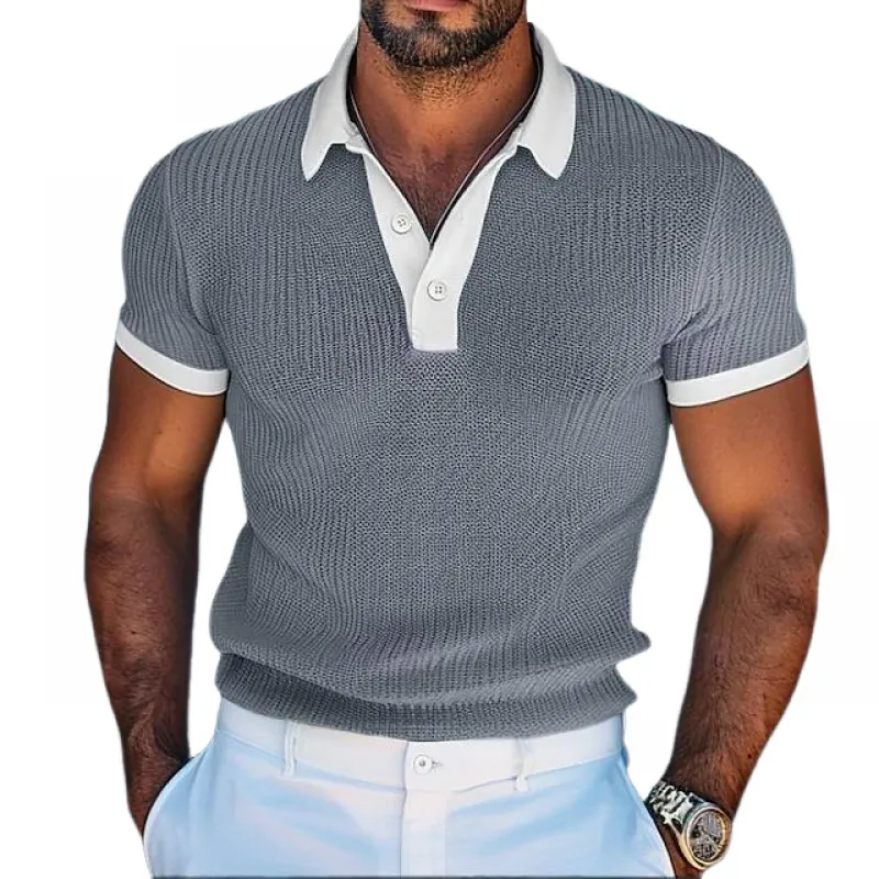 Men's Casual Contrast Lapel Slim Fit Knitted Short Sleeve Sweater T-Shirt MTA1837C4M sold by Manly product image thumbnail 3