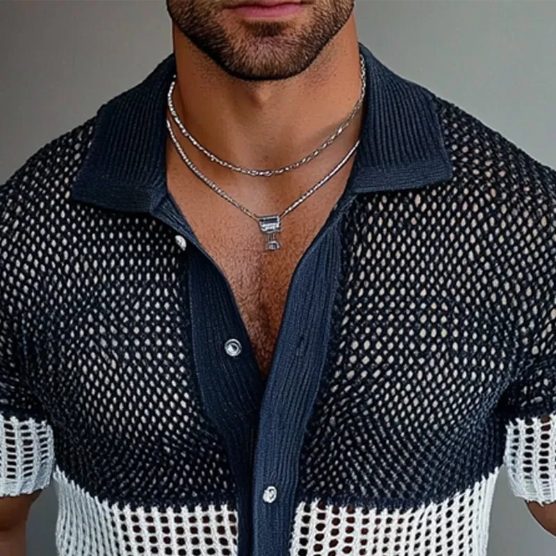 Men's Contrast Mesh Contrast Knit Short Sleeve Shirt MTA1995C4X sold by Manly product image thumbnail 3