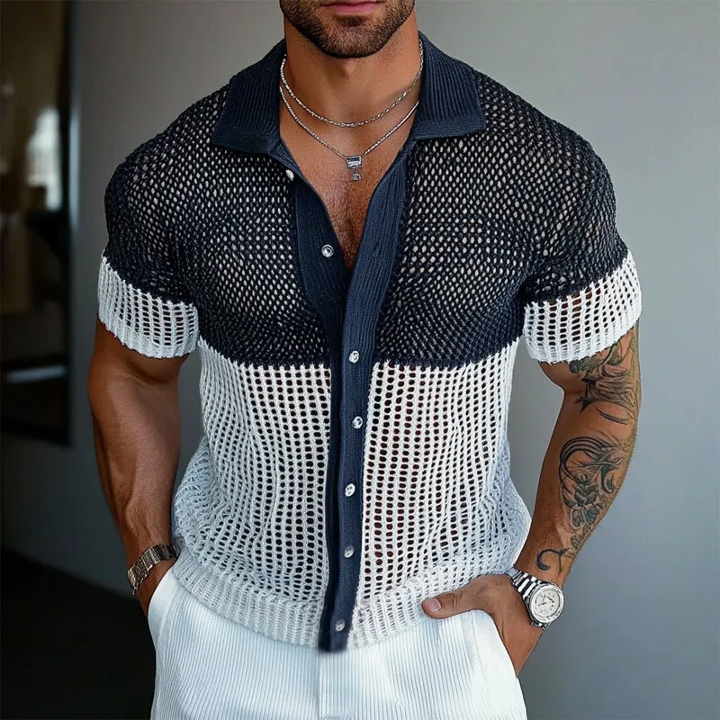 Men's Contrast Mesh Contrast Knit Short Sleeve Shirt MTA1995C4X sold by Manly product image thumbnail 2
