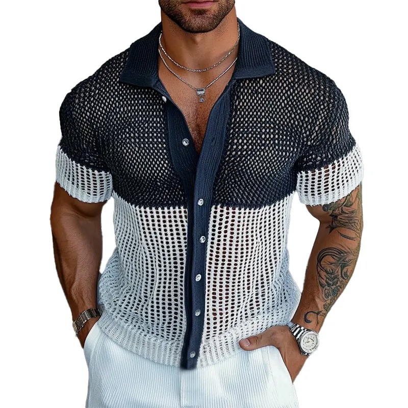 Men's Contrast Mesh Contrast Knit Short Sleeve Shirt MTA1995C4X sold by Manly