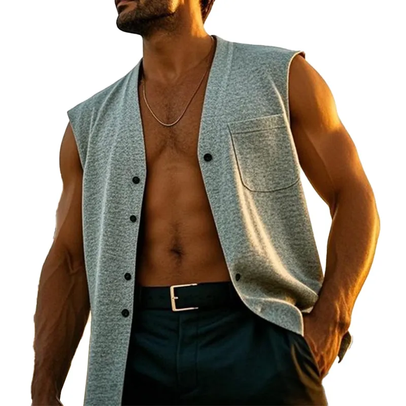 Men's Cotton Blend V-Neck Single-Breasted Vest MTA2049C4X sold by Manly