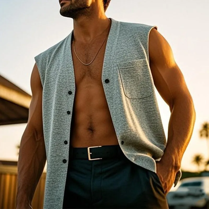 Men's Cotton Blend V-Neck Single-Breasted Vest MTA2049C4X sold by Manly product image thumbnail 2