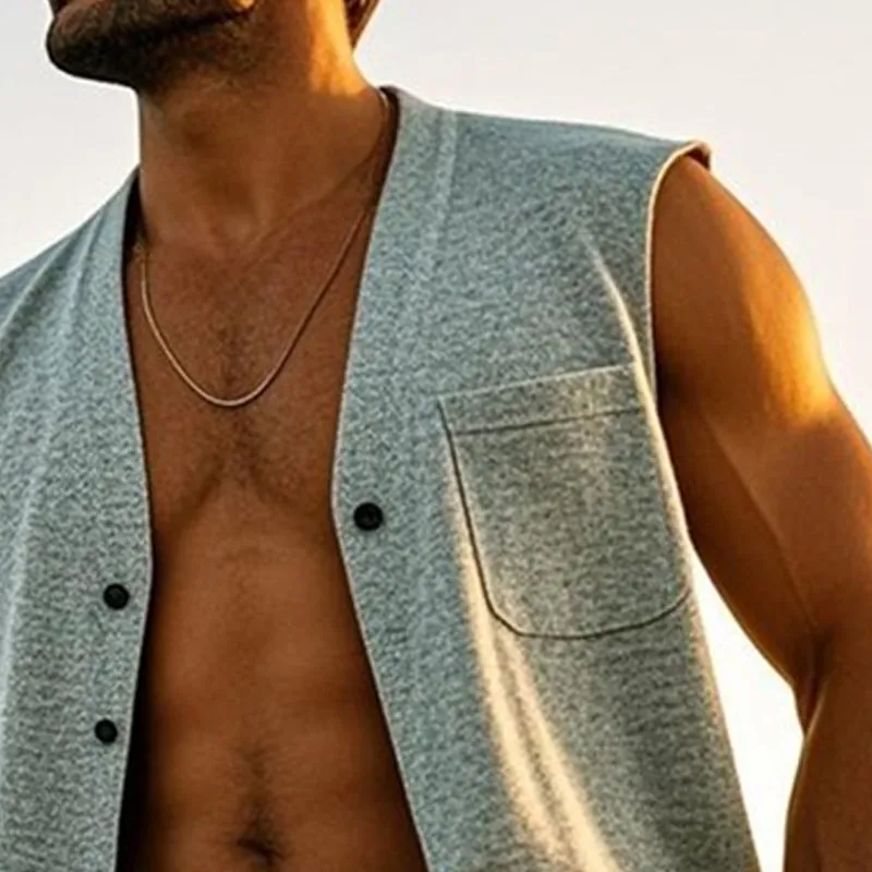 Men's Cotton Blend V-Neck Single-Breasted Vest MTA2049C4X sold by Manly product image thumbnail 3