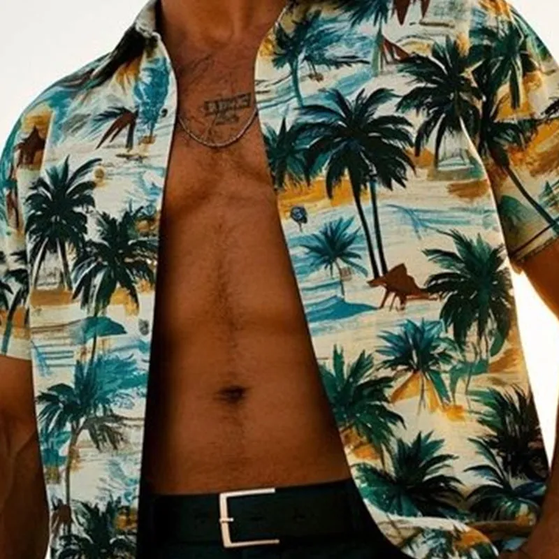 Men's Palm Tree Print V-Neck Short Sleeve Shirt MTA2048C9X sold by Manly product image thumbnail 3