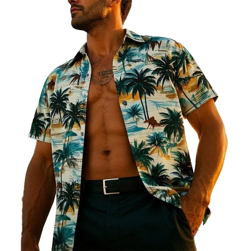 Men's Palm Tree Print V-Neck Short Sleeve Shirt MTA2048C9X sold by Manly