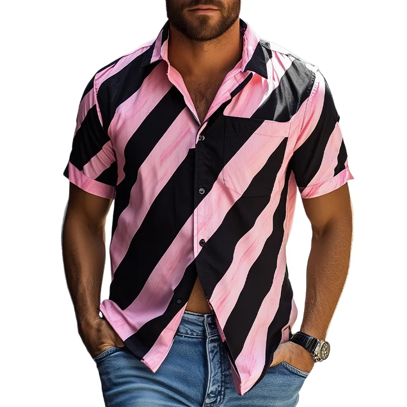 Men's American Casual Striped Printed Chiffon Short Sleeve Shirt MTA2003C6K sold by Manly