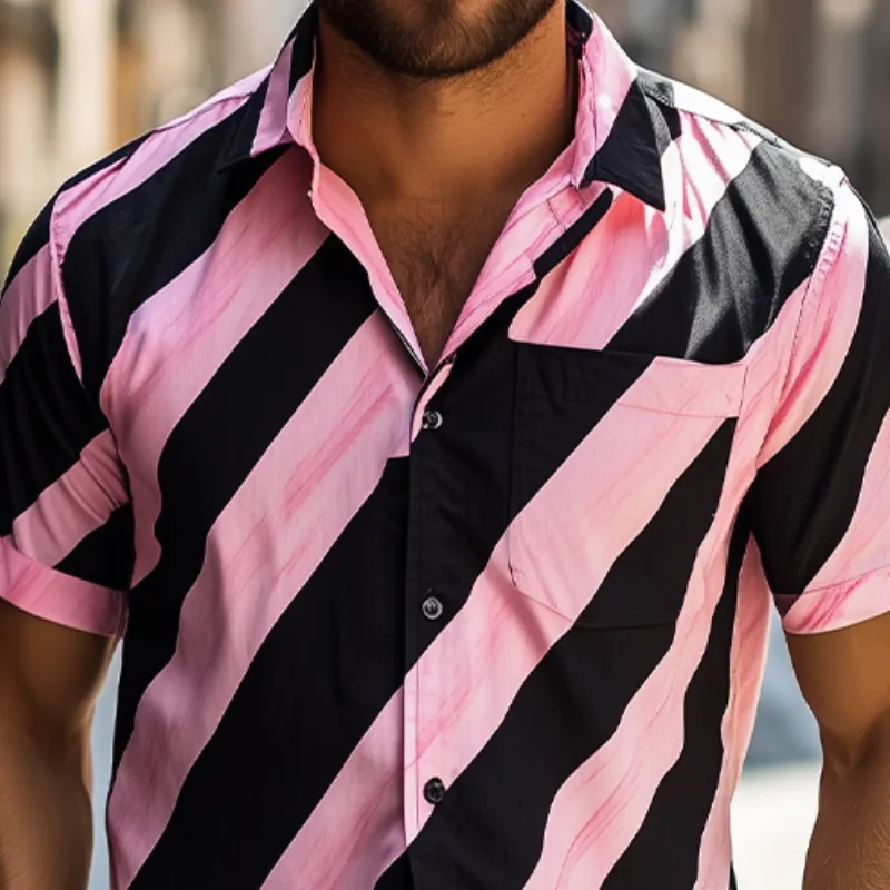 Men's American Casual Striped Printed Chiffon Short Sleeve Shirt MTA2003C6K sold by Manly product image thumbnail 4