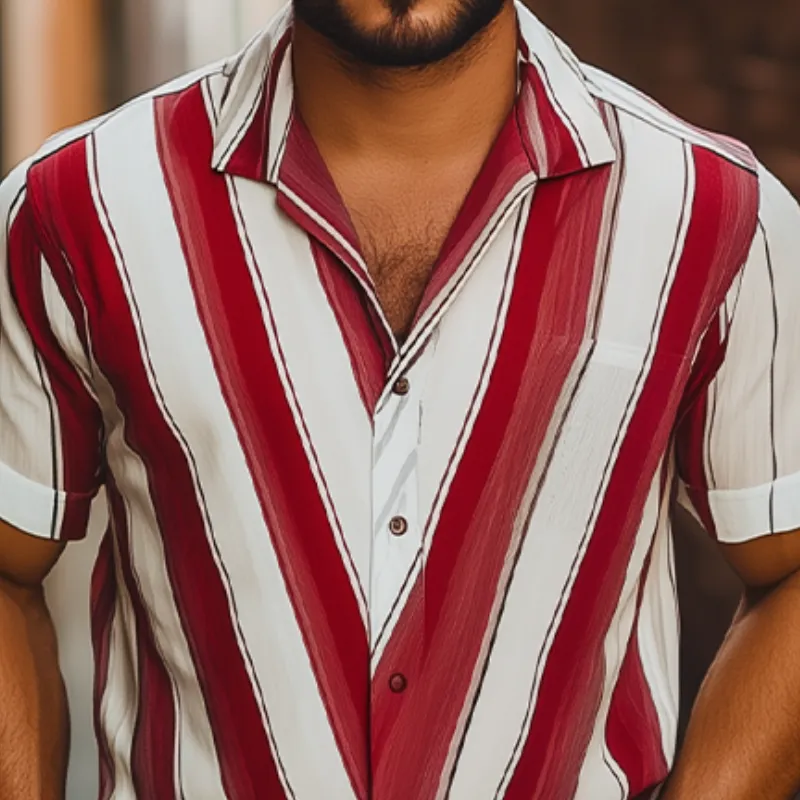 Men's Fashion Casual Striped Contrast Chiffon Short Sleeve Shirt MTA2009C1K sold by Manly product image thumbnail 4