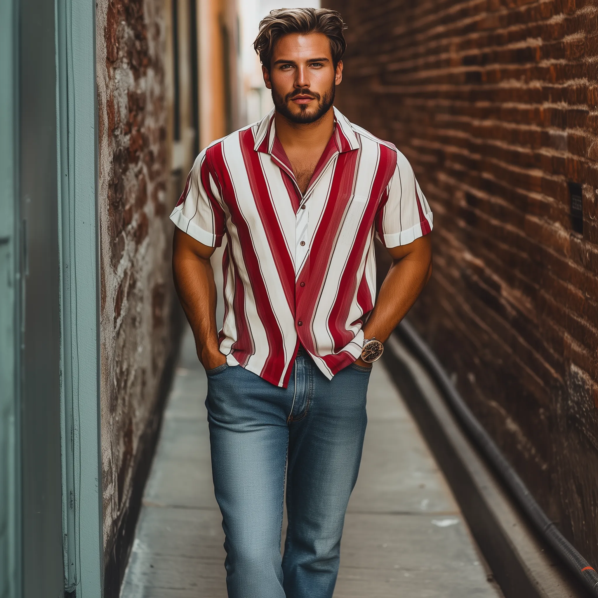 Men's Fashion Casual Striped Contrast Chiffon Short Sleeve Shirt MTA2009C1K sold by Manly product image thumbnail 3