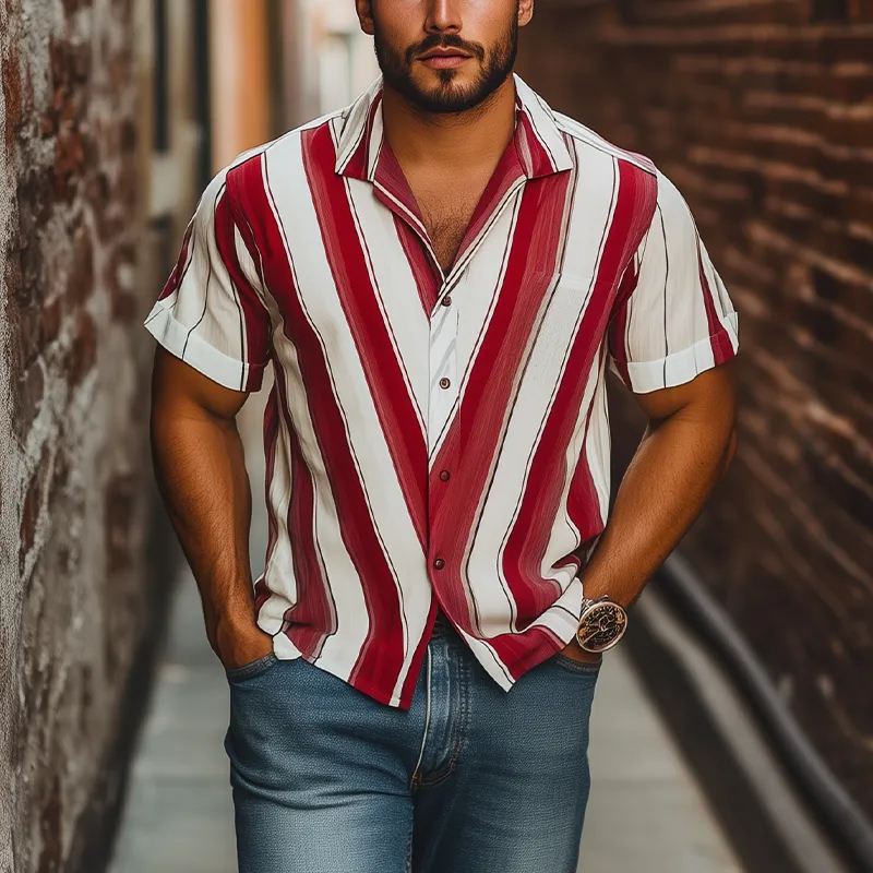 Men's Fashion Casual Striped Contrast Chiffon Short Sleeve Shirt MTA2009C1K sold by Manly product image thumbnail 2