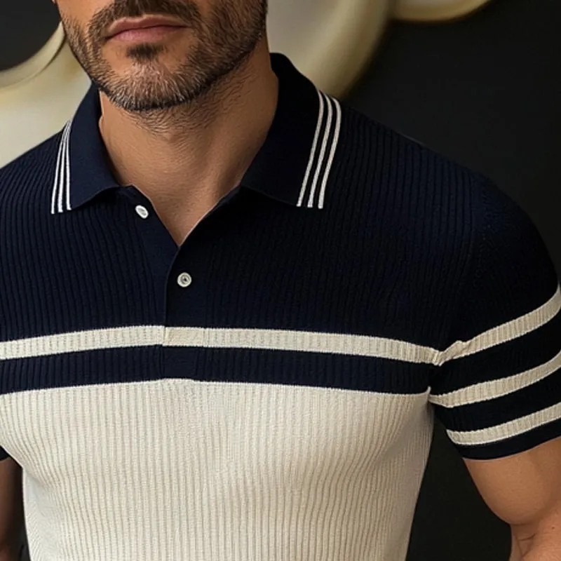 Men's Knitted Striped Short Sleeve POLO Shirt MTA1971C5X sold by Manly product image thumbnail 3