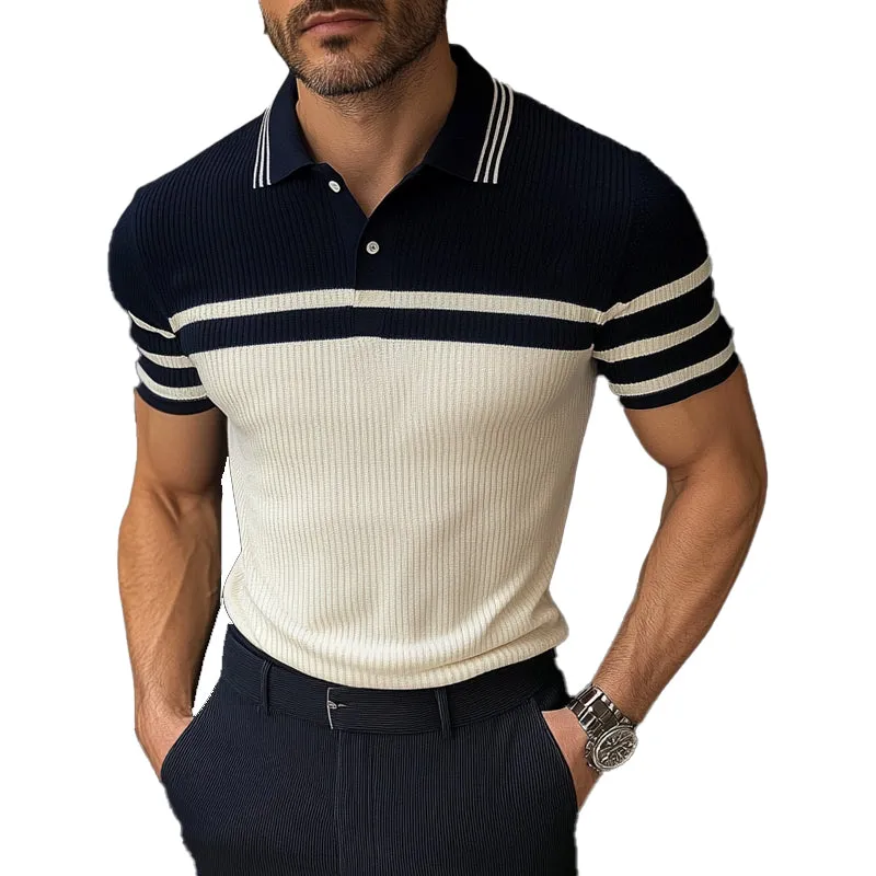 Men's Knitted Striped Short Sleeve POLO Shirt MTA1971C5X sold by Manly