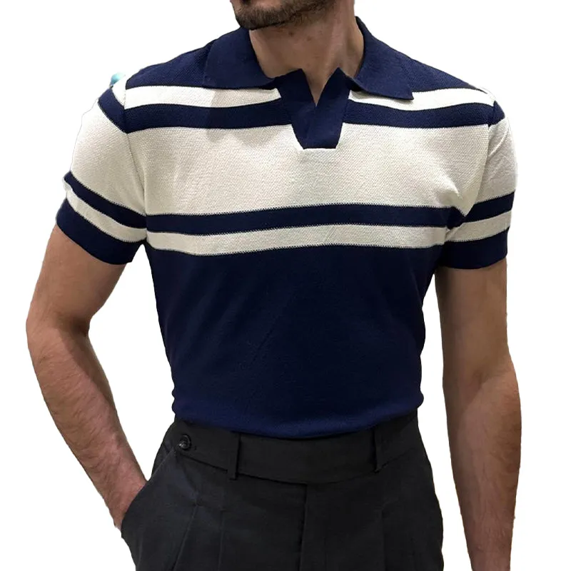 Men's Knitted Lapel Striped Short Sleeve POLO Shirt MTA1928C4X sold by Manly