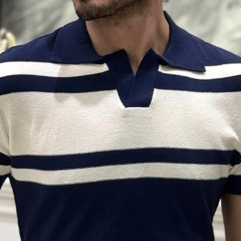 Men's Knitted Lapel Striped Short Sleeve POLO Shirt MTA1928C4X sold by Manly product image thumbnail 3