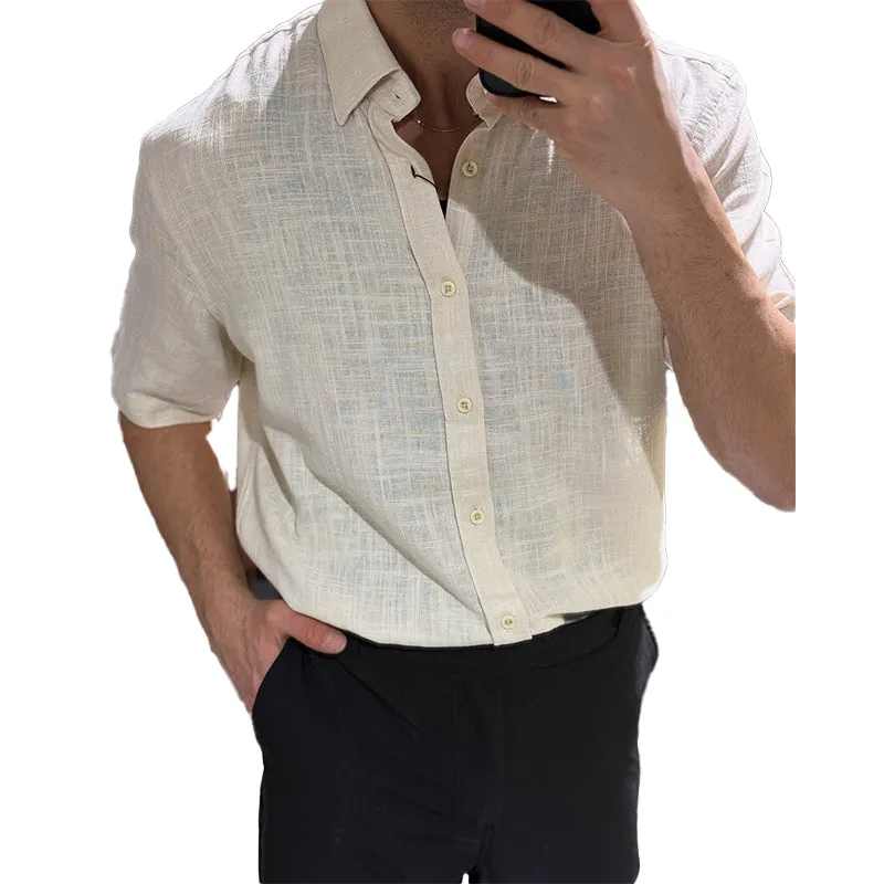 Men's Cotton and Linen Short Sleeve Casual Lapel Shirt MTA1803C9X sold by Manly product image thumbnail 2