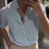 Men's Cotton and Linen Short Sleeve Casual Lapel Shirt MTA1803C9X sold by Manly