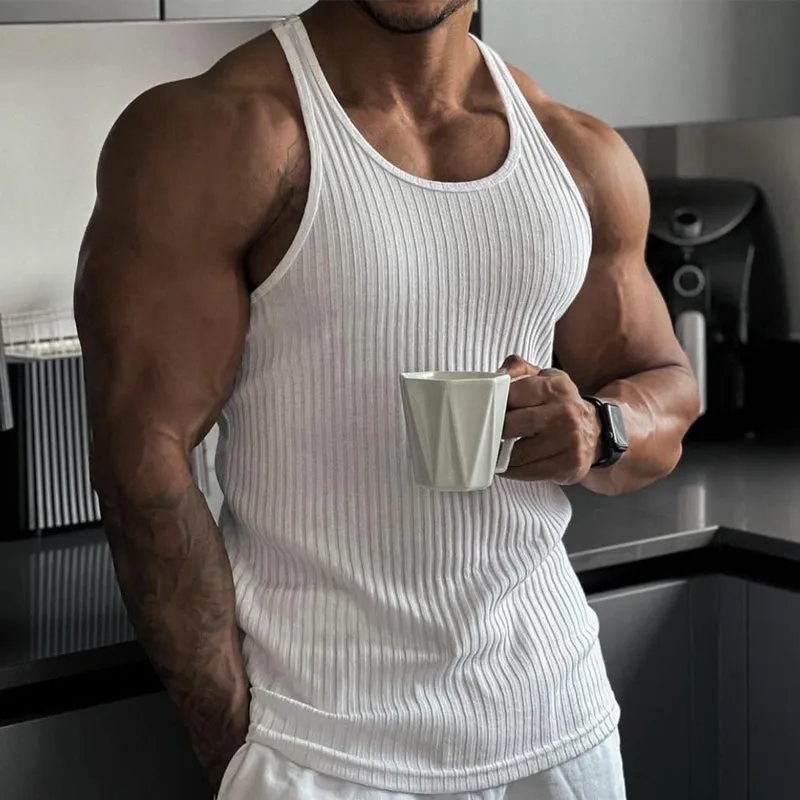 Men's Knitted Vertical Stripe Athletic Fit Racerback Tank Top 54595733X sold by Manly product image thumbnail 2