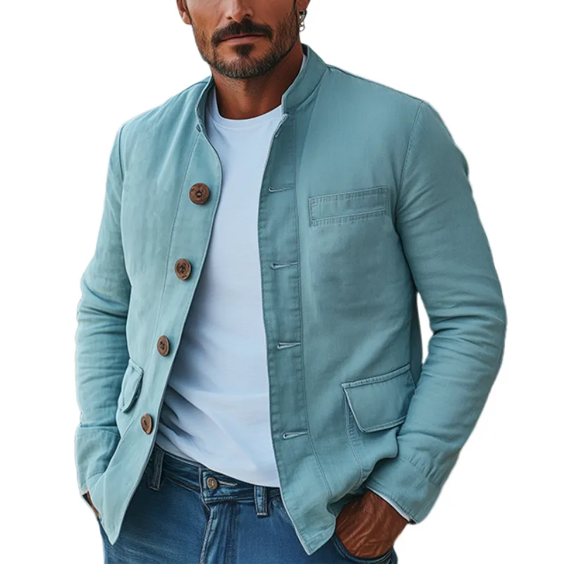 Men's Classic Retro Casual Stand Collar Spring Thin Cotton and Linen Jacket MTA2073C3K sold by Manly