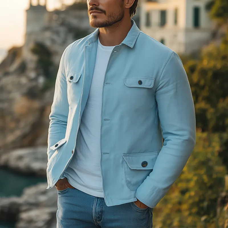 Men's Spring Retro Casual Lapel Multi-Pocket Cotton and Linen Jacket MTA2007C0K sold by Manly product image thumbnail 2