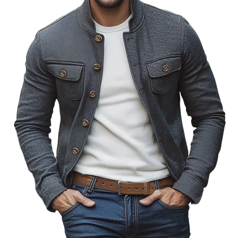 Men's Spring/Autumn Dark Grey Twill Button Jacket MTA2020C2U sold by Manly