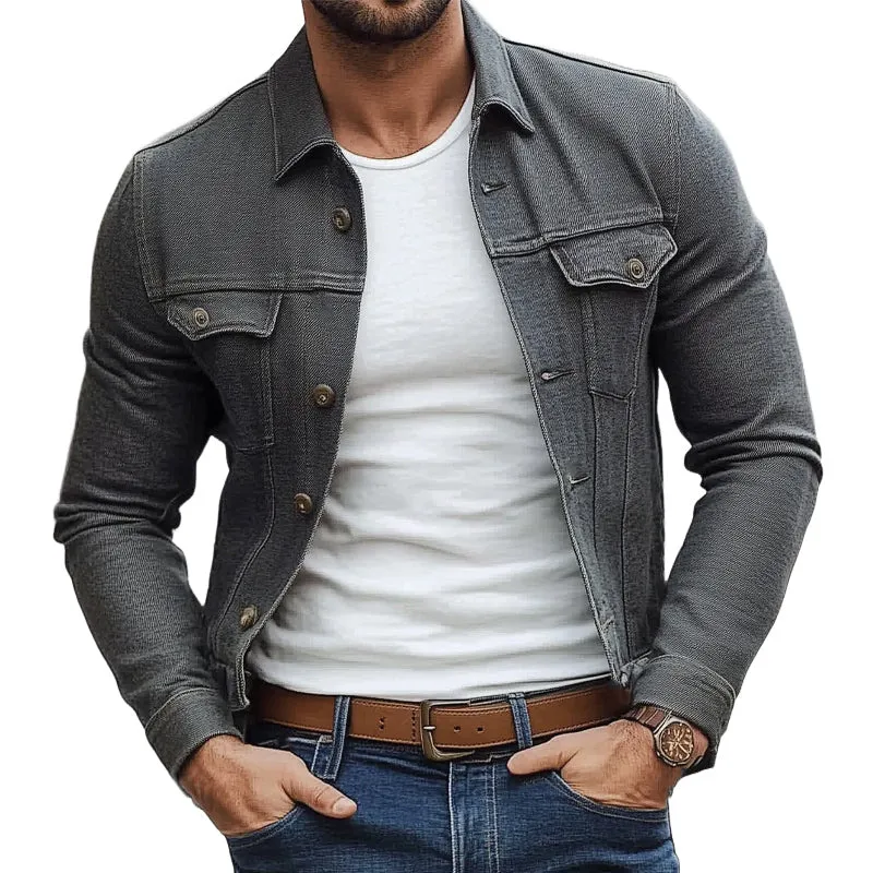 Men's Spring and Autumn Dark Grey Twill Lapel Jacket MTA2053C8U sold by Manly