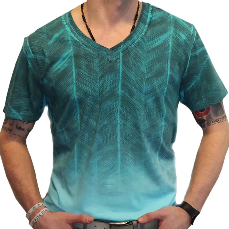 Men's Summer Casual V-neck Gradient Printed T-shirt MTA2041C8U sold by Manly product image thumbnail 3