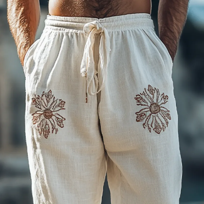 Men's Spring and Summer Fashionable Loose Cotton and Linen Embroidered Casual Pants MTA2087C1K sold by Manly product image thumbnail 4