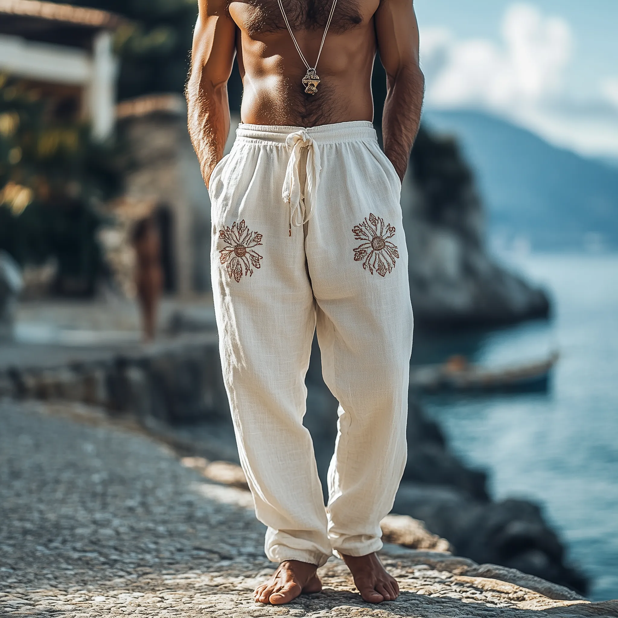 Men's Spring and Summer Fashionable Loose Cotton and Linen Embroidered Casual Pants MTA2087C1K sold by Manly product image thumbnail 3