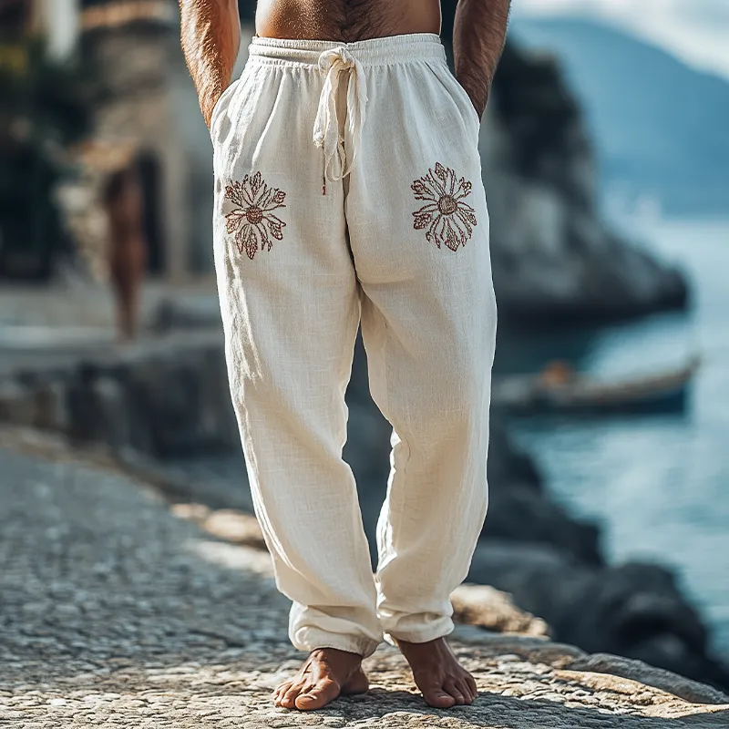 Men's Spring and Summer Fashionable Loose Cotton and Linen Embroidered Casual Pants MTA2087C1K sold by Manly product image thumbnail 2