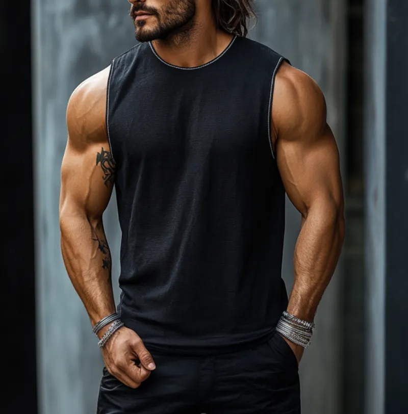 Men's Casual Waffle Crew Neck Loose Tank Top MTA1816C3M sold by Manly product image thumbnail 3