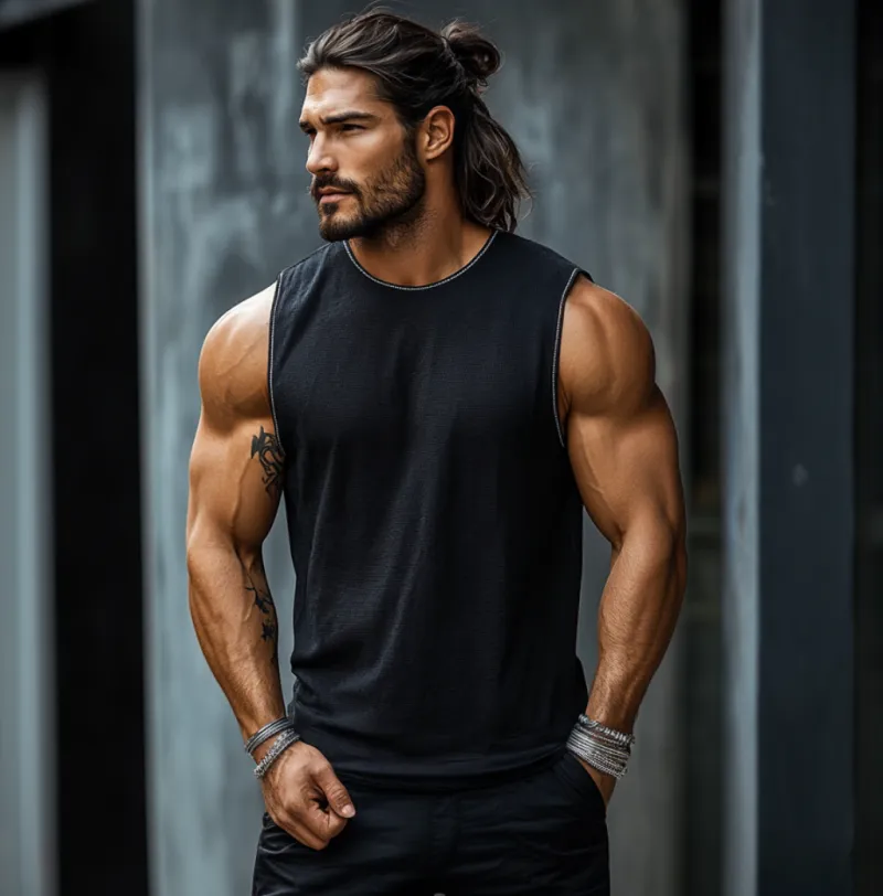 Men's Casual Waffle Crew Neck Loose Tank Top MTA1816C3M sold by Manly product image thumbnail 2