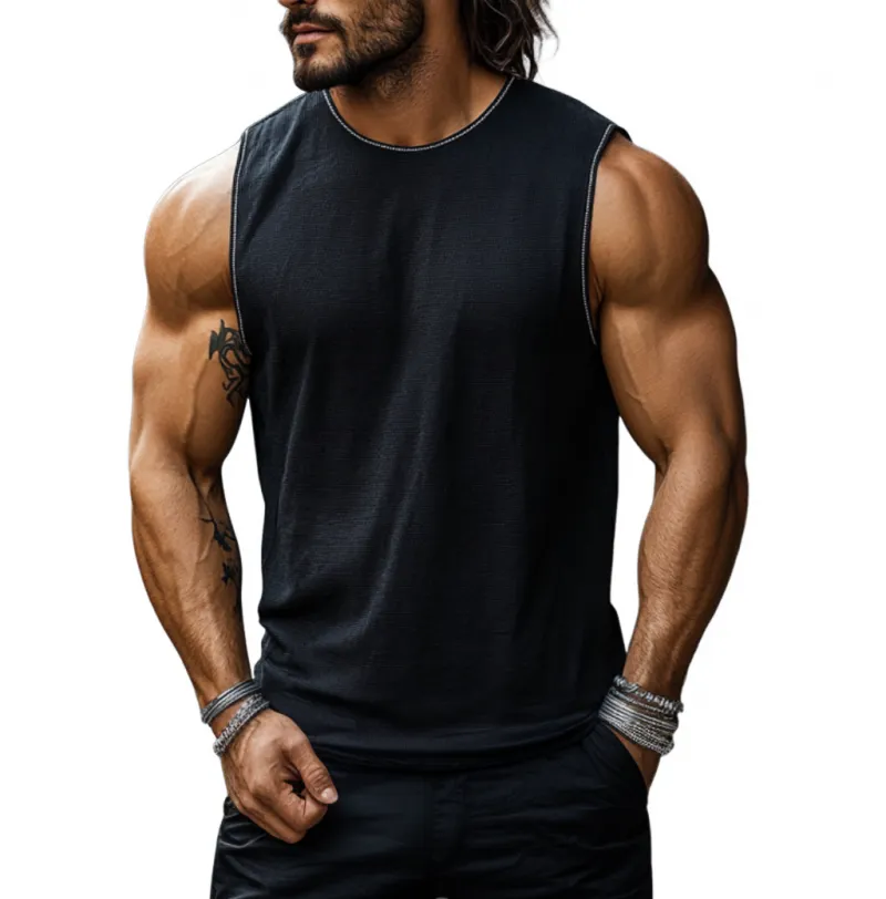 Men's Casual Waffle Crew Neck Loose Tank Top MTA1816C3M sold by Manly