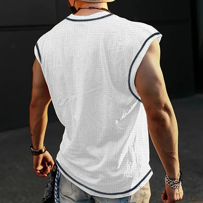 Men's Casual Waffle Crew Neck Loose Tank Top MTA1835C2M sold by Manly product image thumbnail 3