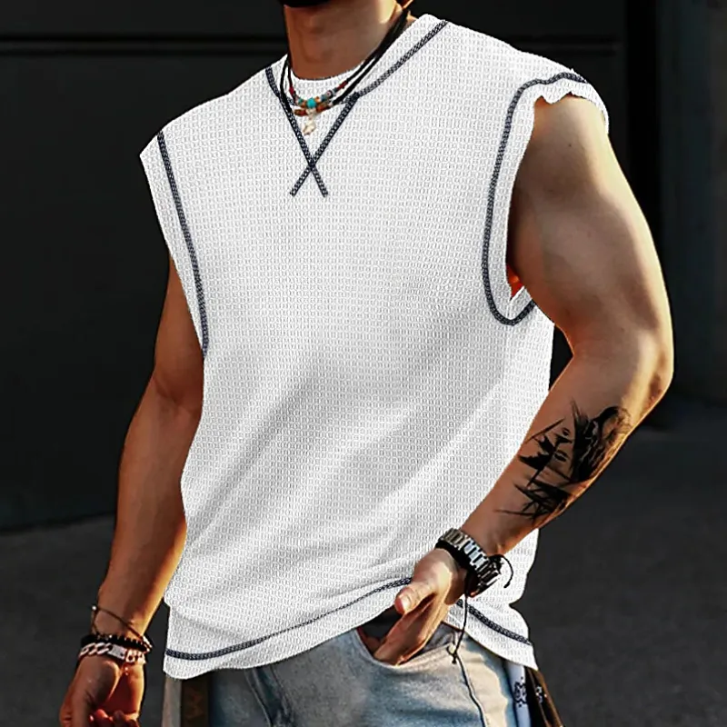 Men's Casual Waffle Crew Neck Loose Tank Top MTA1835C2M sold by Manly product image thumbnail 2