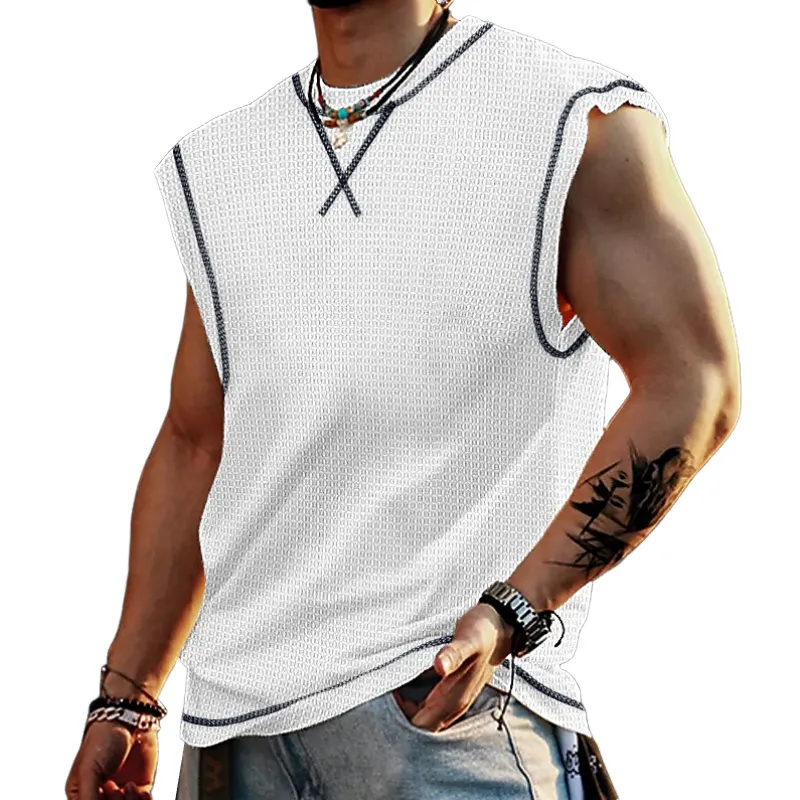 Men's Casual Waffle Crew Neck Loose Tank Top MTA1835C2M sold by Manly