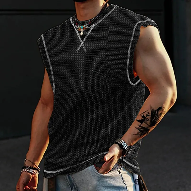Men's Casual Waffle Crew Neck Loose Tank Top MTA1835C2M sold by Manly product image thumbnail 4