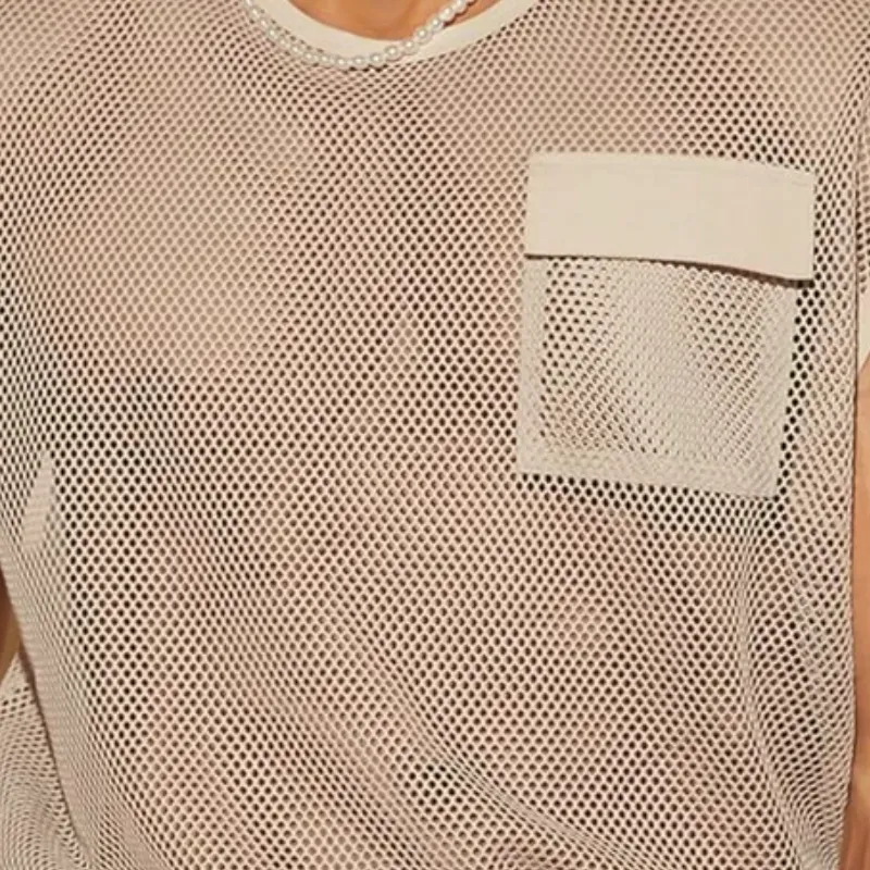 Men's Casual Mesh Spliced Chest Pocket Loose Round Neck Tank Top MTA1861C8M sold by Manly product image thumbnail 2