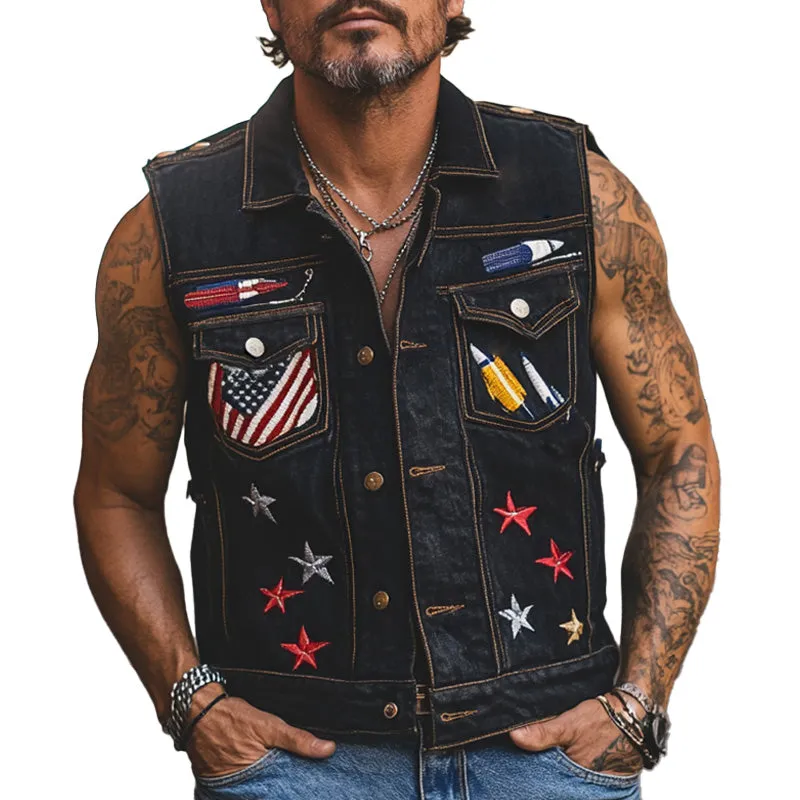Men's Stylish Embroidered Denim Vest MTA1895C4P sold by Manly